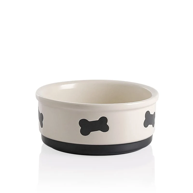 Bol en céramique Sweejar pour chien – Motif os, 35 oz, beige, antidérapant