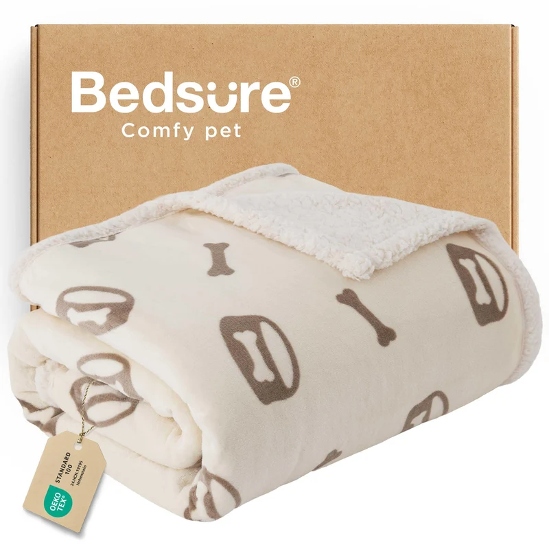 Bedsure Couverture pour Chien Grand Imperméable – 50x60, Sherpa Doux et Flanelle Beige