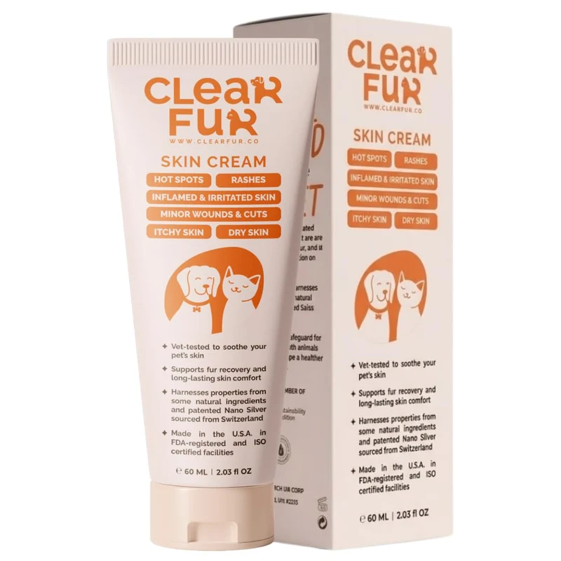 ClearFur Crème relief rapide – chiens et chats | ingrédients naturels & argent colloïdal | États-Unis (2oz)