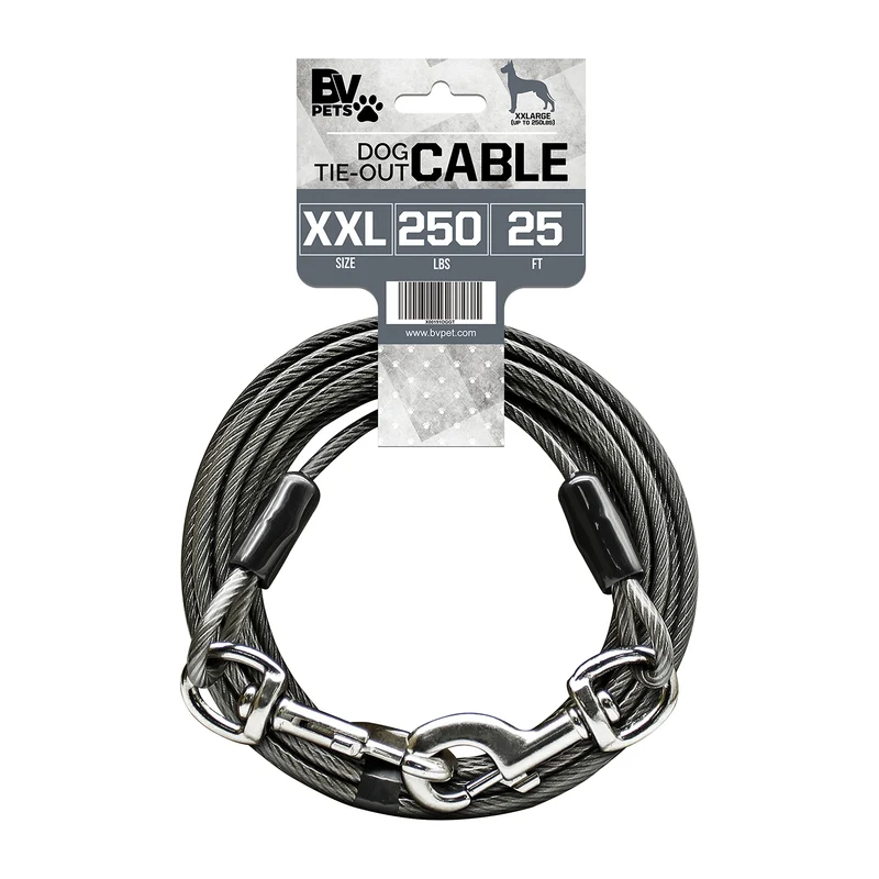 BV Câble d'attache chien 25 pieds – Résistant jusqu'à 250 lb, Réfléchissant, Anti-rouille, Rotation à 360°, Sans enchevêtrement