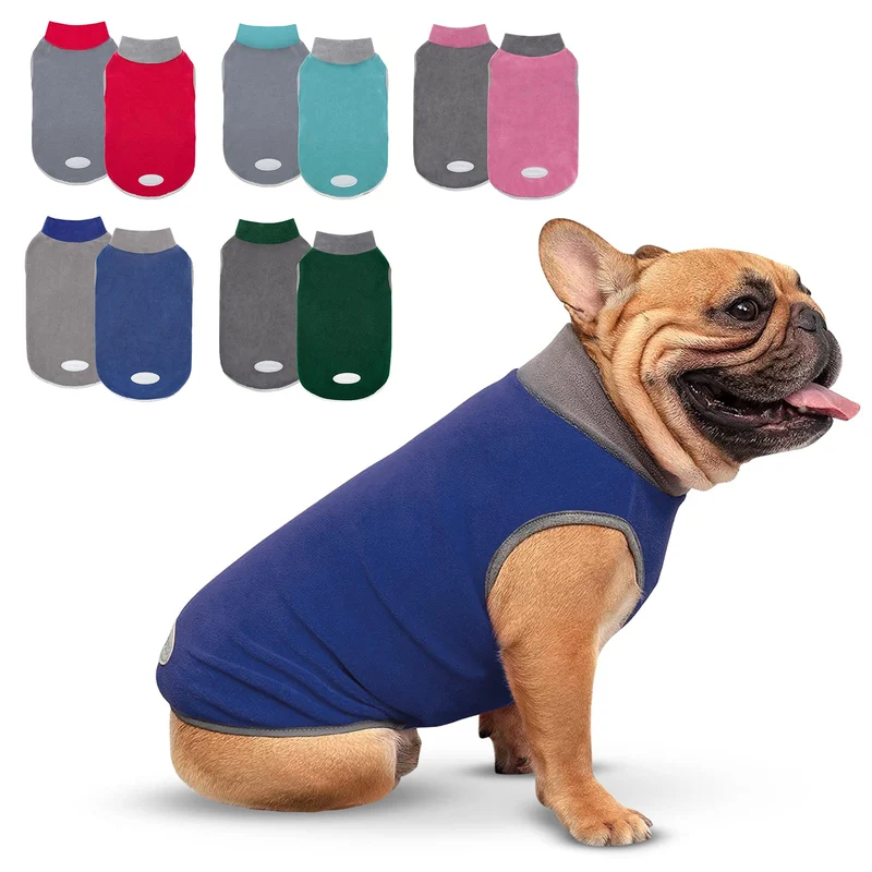 cyeollo 2 pièces Gilets pour Chien en polaire douce et extensible – Gilet réfléchissant bleu marine et gris, taille M