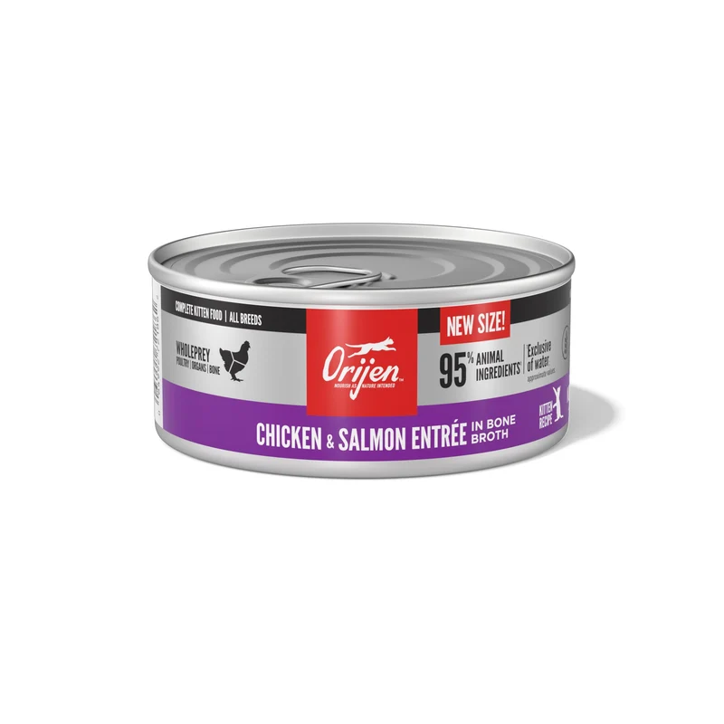 ORIJEN Pâté Humide Premium Chaton – Entrée Bouillon Os Poulet & Saumon, 5,5 oz (6 boîtes)