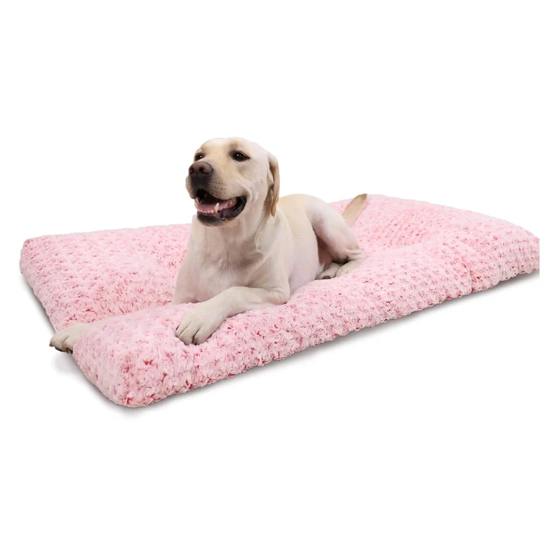 KSIIA Lit pour chien lavable haut de gamme – velours rose, 89x58 cm, anti-glisse