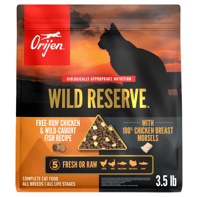 ORIJEN Wild Reserve Croquettes pour Chat – Poulet Élevé en Liberté & Poisson Sauvage, 3,5 lb (1,6 kg)