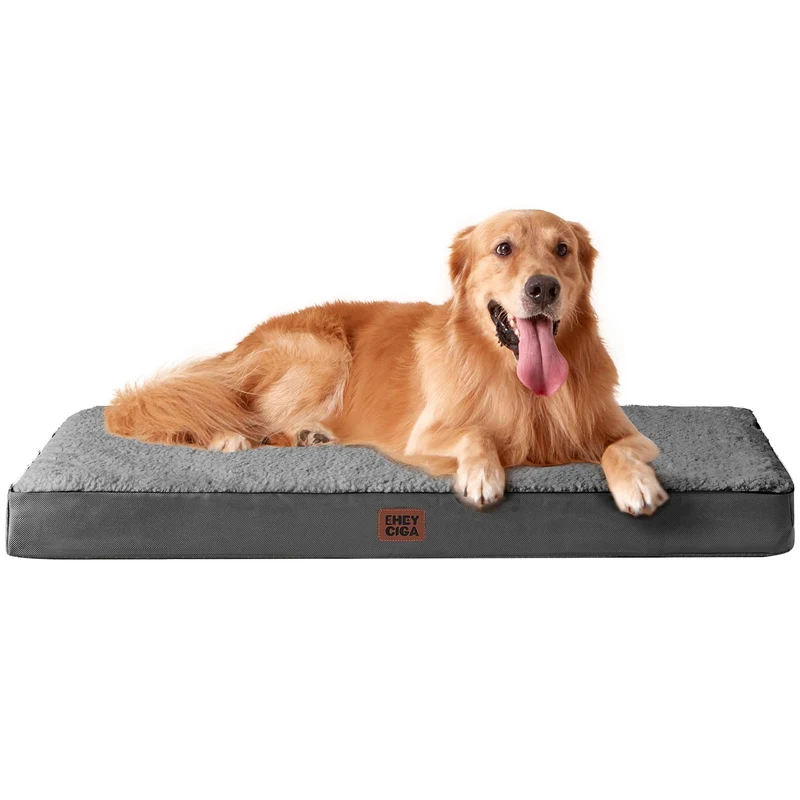Lit orthopédique XL pour chiens par EHEYCIGA – Mousse œuf, housse amovible gris 41x27