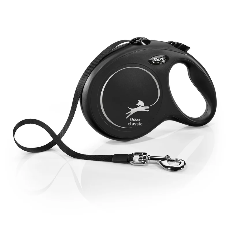 FLEXI New Classic Tape – Laisse Rétractable pour Grands Chiens (26 ft, 110 lb) Noir | Frein Une Main, Pause Verrouillage | Qualité Allemande