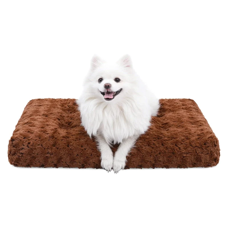 KSIIA Lit pour chien lavable Deluxe — Coussinet de chenil en peluche, anti-glisse, 29x21, Marron