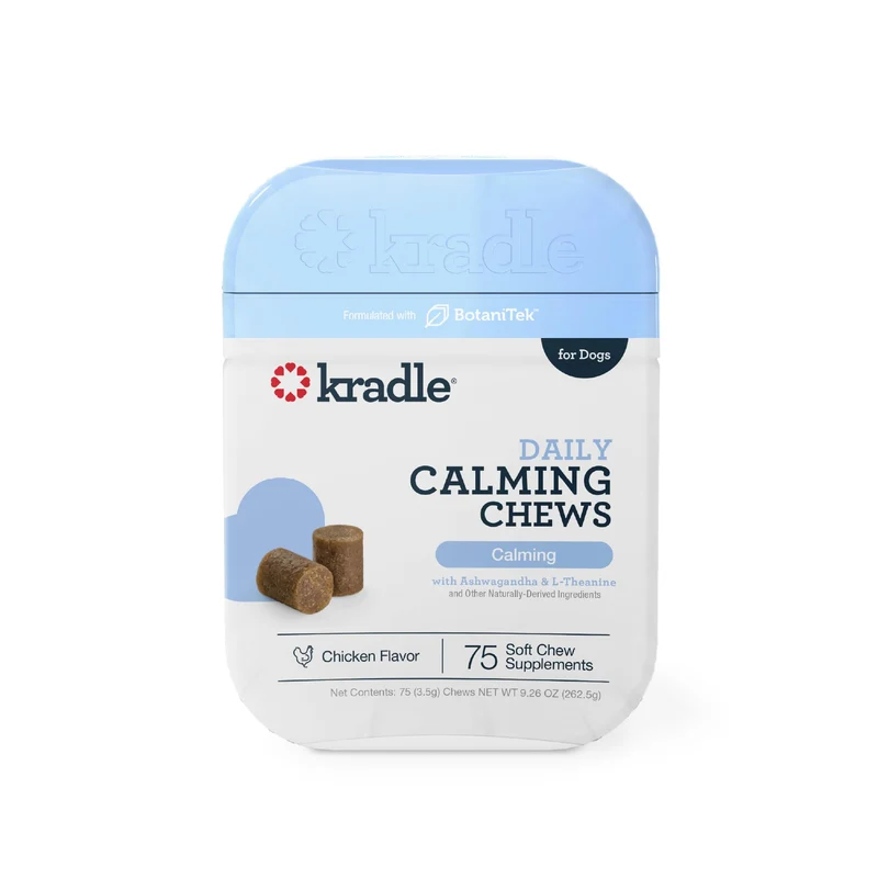 Kradle Friandises Calmes pour Chien – Soutien au Calme et au Stress – L‑Théanine, Ashwagandha, GABA – Saveur Poulet – 75 bouchées