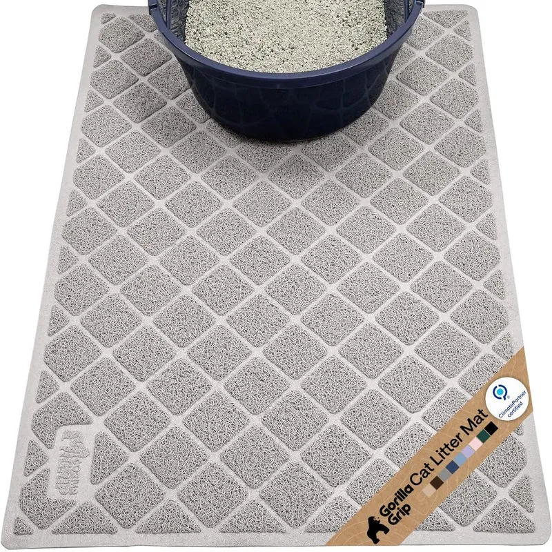 GORILLA GRIP Tapis de Litière pour Chat – Mailles Épaisses et Profondes, 76 x 51 cm, Gris Clair, Sans Phtalates