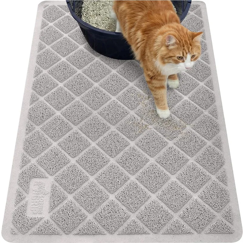 GORILLA GRIP Tapis de litière pour chat – 35 x 23 pouces, mailles coussinées, rainures profondes, sans phtalates, nettoyage facile