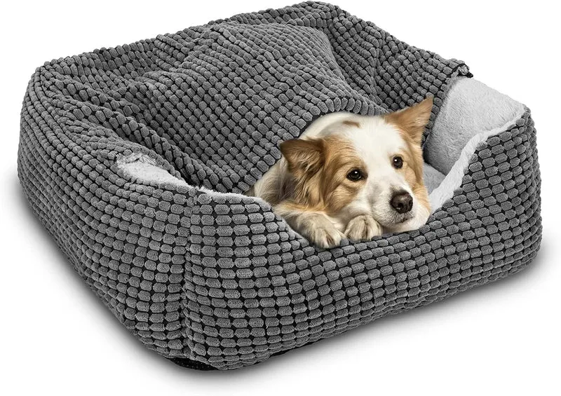 Gasur lit-cave pour petits chiens et chats – Gris, 20 pouces, anti-dérapant et lavable