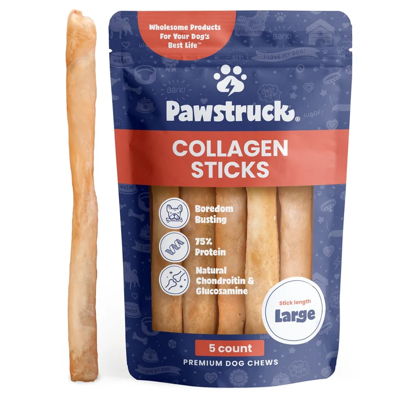 Pawstruck Bâtons Collagène 12 Pouces pour Chiens – Lot de 5, Alternative au Cuir Brut, Protéines Élevées