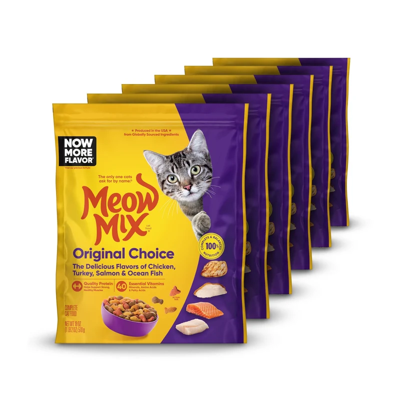 Meow Mix Original Choice — Croquettes sèches pour chats, Lot de 6 x 18 oz
