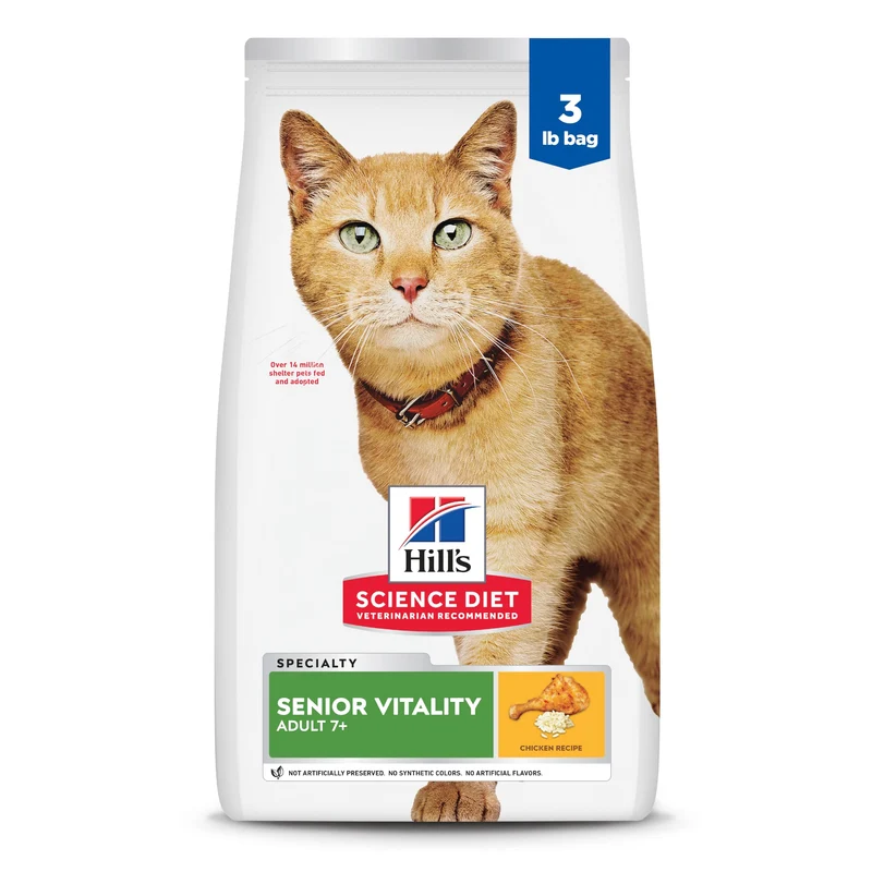 Hill's Science Diet Adult 7+ Senior Vitality — Croquettes au Poulet et Riz pour Chat, Sac 3 lb