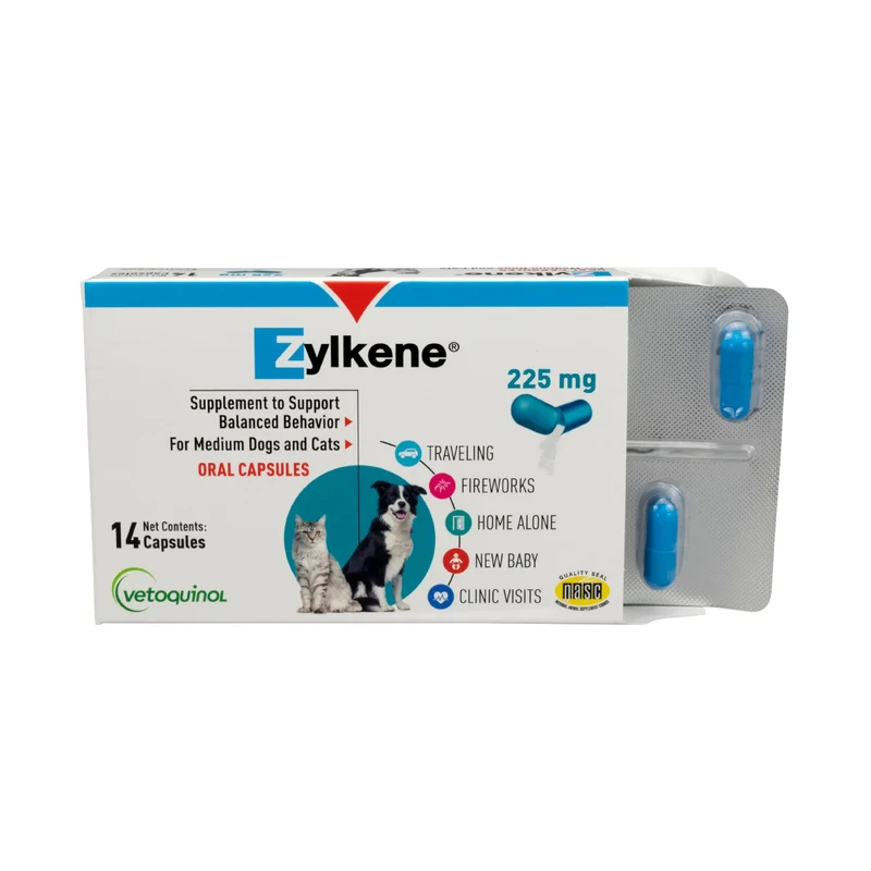 Vetoquinol Zylkene – Soutien calmant pour chiens moyens (15-30 kg), 225 mg, 14 capsules
