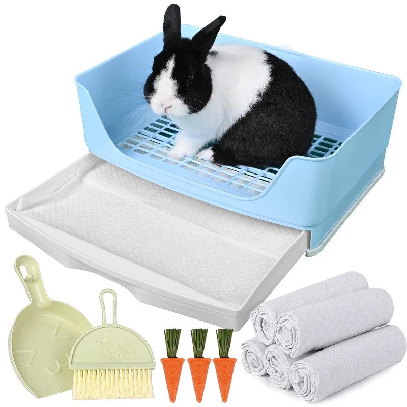 Yuoaes Grand Bac de Litière Lapin – Tiroir Amovible et Accessoires pour Petits Animaux