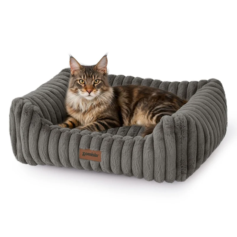ZOMISIA Grand Lit Orthopédique Rectangulaire Gris pour Animaux – 25×21×9 po
