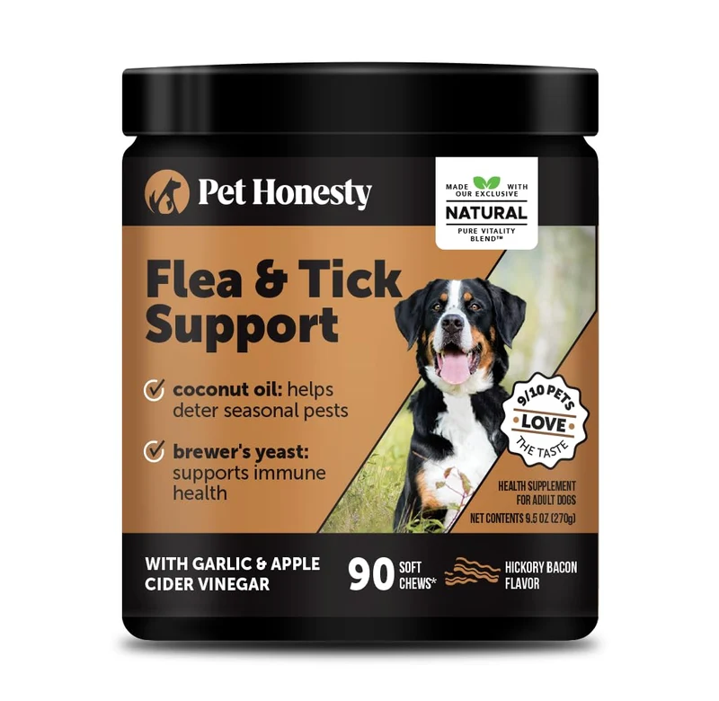 Pet Honesty Outdoor Defense – Friandises Naturelles Anti-Puces et Tiques pour Chiens ( Saveur Bacon, 90 comprimés )