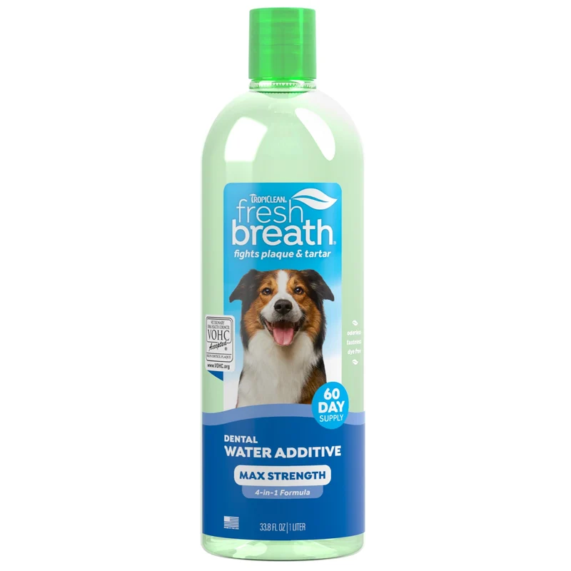 TropiClean Fraîcheur d’Haleine et Blanchiment Avancé pour Chiens – Solution d’Eau à Doser, 33,8 oz
