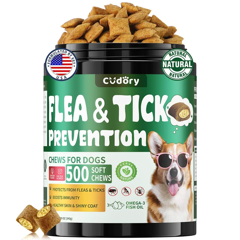 Cudory – Bouchées Prévention Puces et Tiques pour Chiens | Saveur Poulet et Fromage