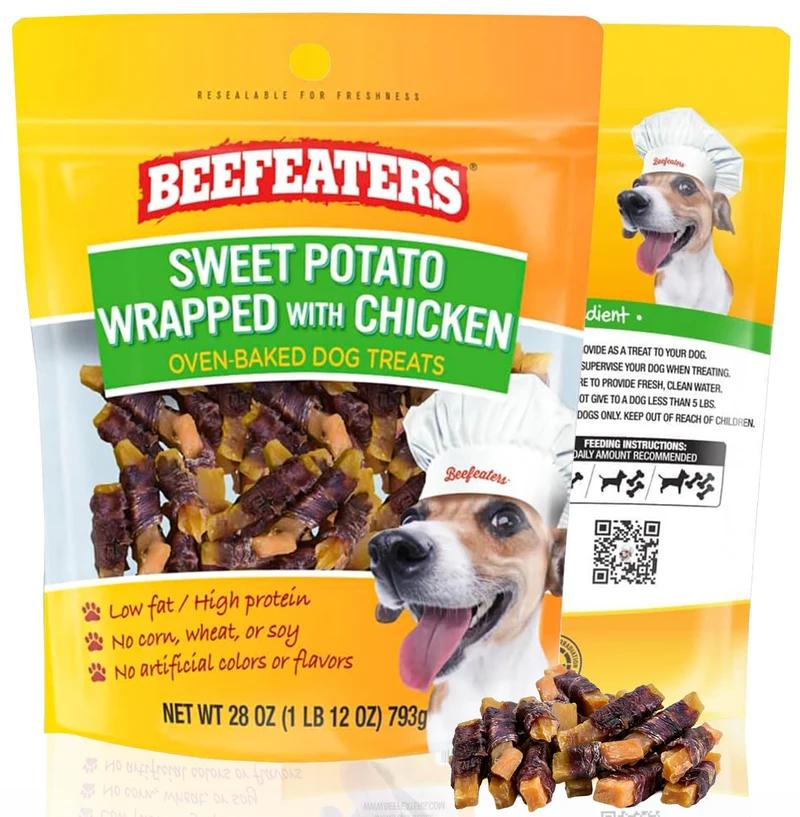 Beefeaters Friandises Chien Patate Douce Enrobée Poulet – 28oz, Sans Gluten, Sans Maïs, Sans Blé