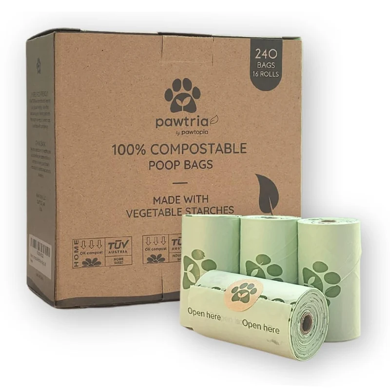Pawtopia Sacs Crottes Compostables – 240, Biodégradables, Étanches, Ouverture Facile