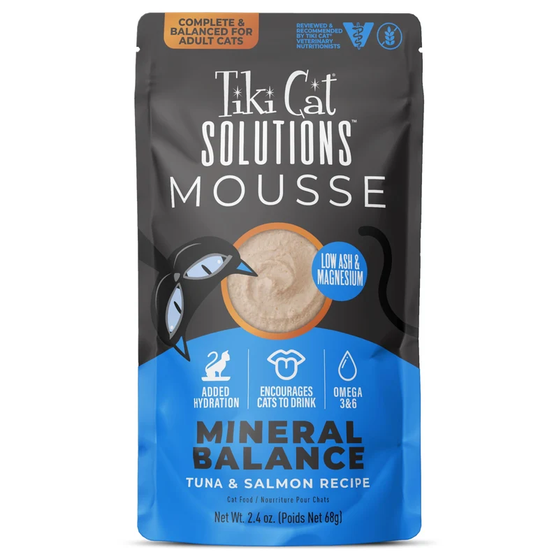 Tiki Cat Solutions Mineral Balance Mousse – Soutien minéral, Thon & Saumon, 12 sachets 2,4 oz