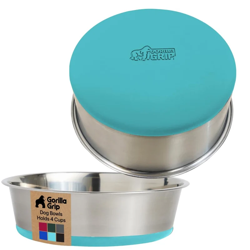 GORILLA GRIP – Gamelles en acier inoxydable 304 (4 tasses) – Ensemble turquoise, lave-vaisselle, base silicone antidérapante