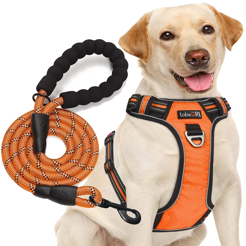 Harnais anti-tirage pour chien tobeDRI — Réglable, réfléchissant, Oxford, contrôle facilité, taille M/L, avec laisse gratuite 5 pieds