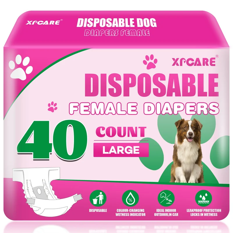 XPCARE Couches Jetables pour Chien Femelle – 40 Pièces, Ultra Absorbantes et Anti-Fuite