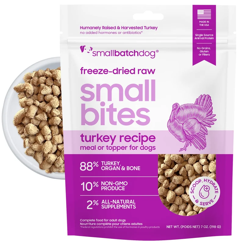 Smallbatch Dinde Séchée Crue pour Chien – Repas 7oz Sans Céréales, Protéine Élevée, USA