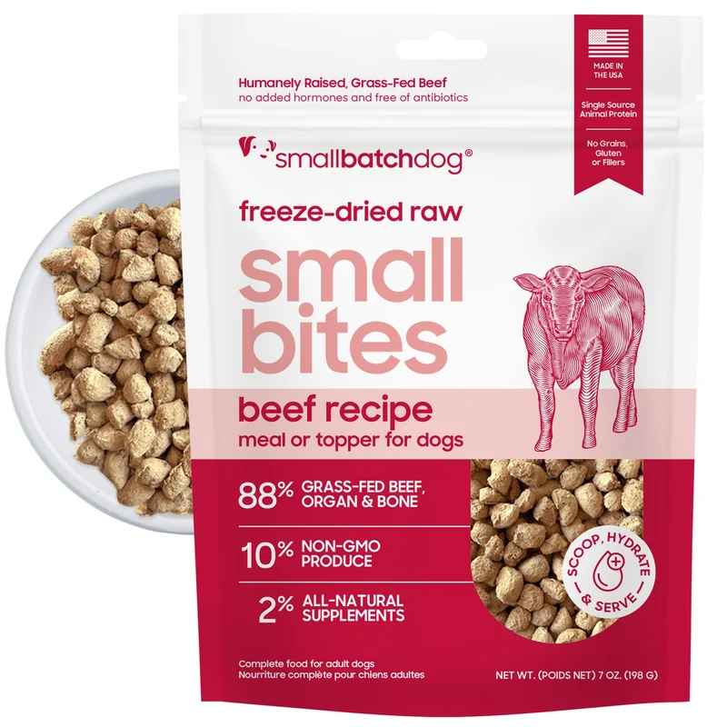 smallbatch Nourriture pour chien au boeuf lyophilise – Sans cereales, ingredients biologiques – Repas complet ou topping, 7 oz – Eleve humainement, fabrique aux Etats-Unis