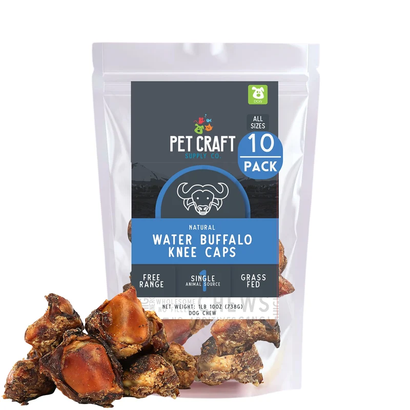 Pet Craft Supply Os de Genou de Buffle – 10 pièces, Friandises Naturelles pour Chiens Grands Mâcheurs, Sans Cuir, Lentement Rôties