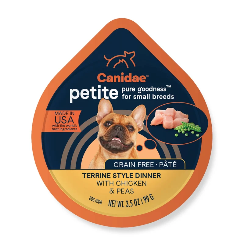 CANIDAE Pure Petite – Alimentation humide premium pour petits chiens, pâté poulet et pois, 12x3,5 oz, sans céréales