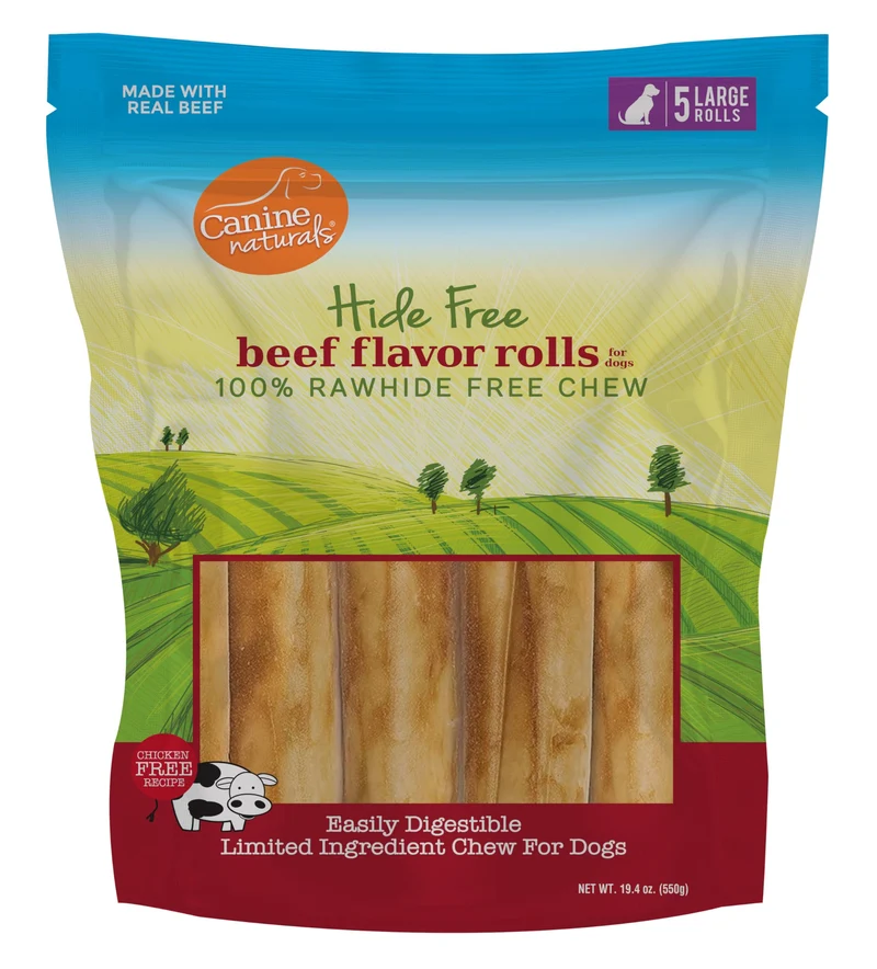 Canine Naturals Bouchées Boeuf Sans Cuir Brut — 5 Rouleaux 7 Pouces pour Chiens 23-34 kg