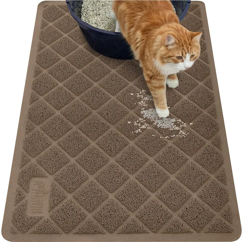 GORILLA GRIP Tapis de Litière pour Chat 35x23 cm – Anti-Dispersion, Rainures Profondes, Sans Phtalates, Marron