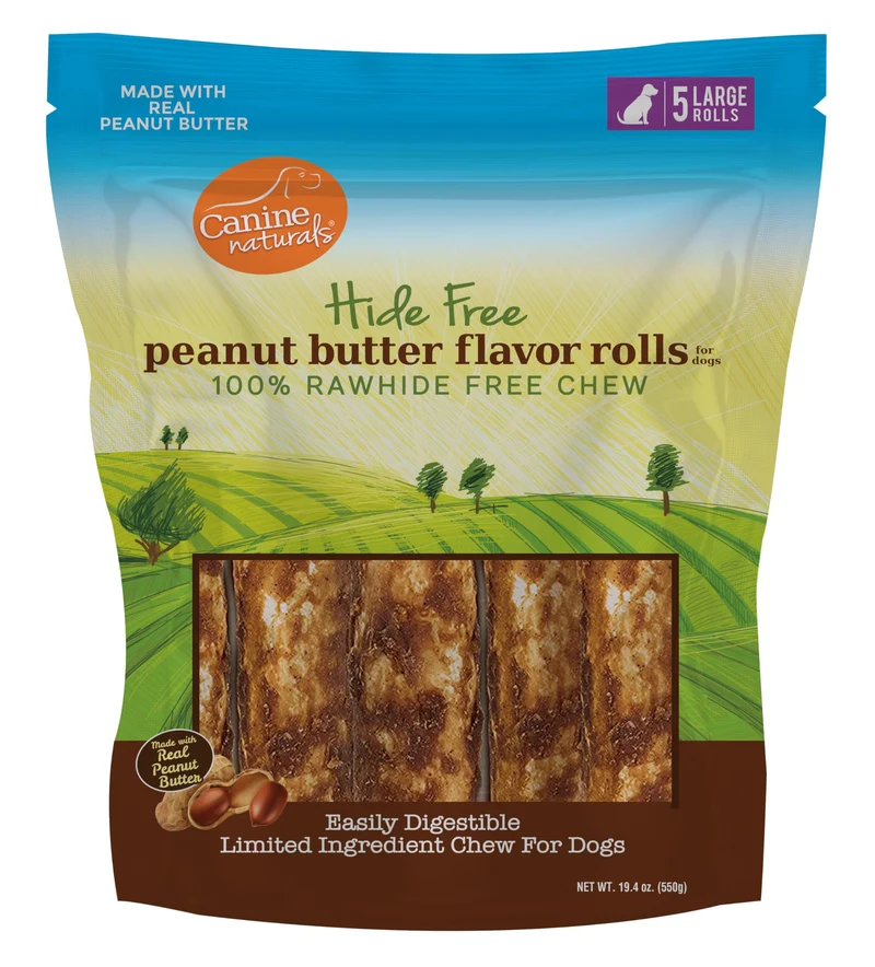 Canine Naturals Friandises à Mâcher au Beurre de Cacahuète – Sans Rawhide, 5 Rouleaux de 18 cm (23–34 kg)