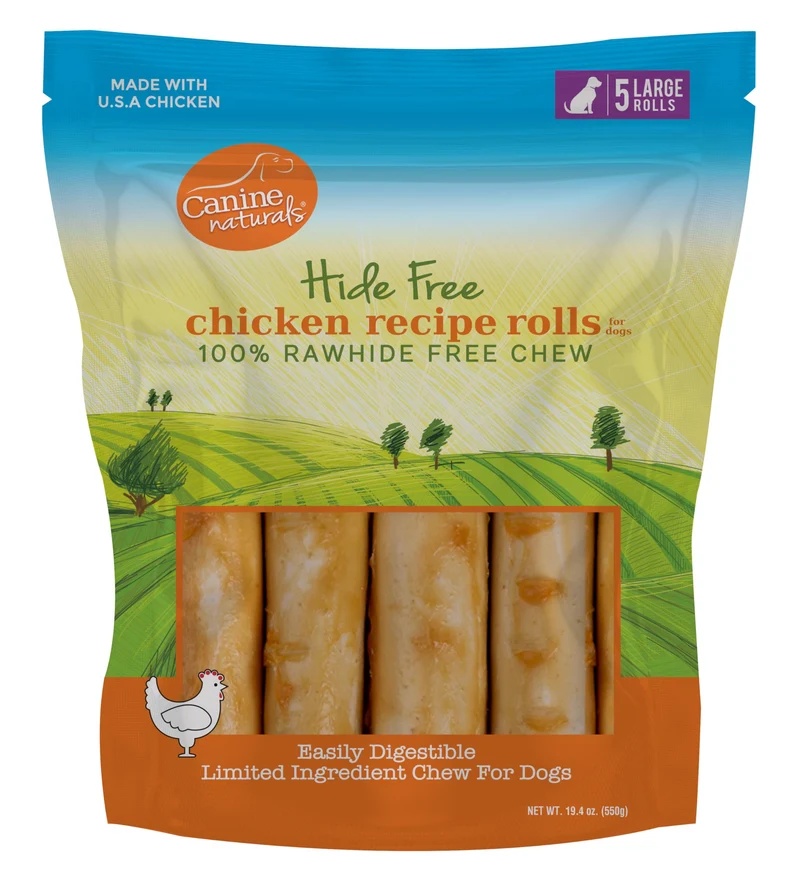 Canin Naturels – Friandises sans peau au poulet, 5 rouleaux de 7 pouces pour chiens 23–34 kg