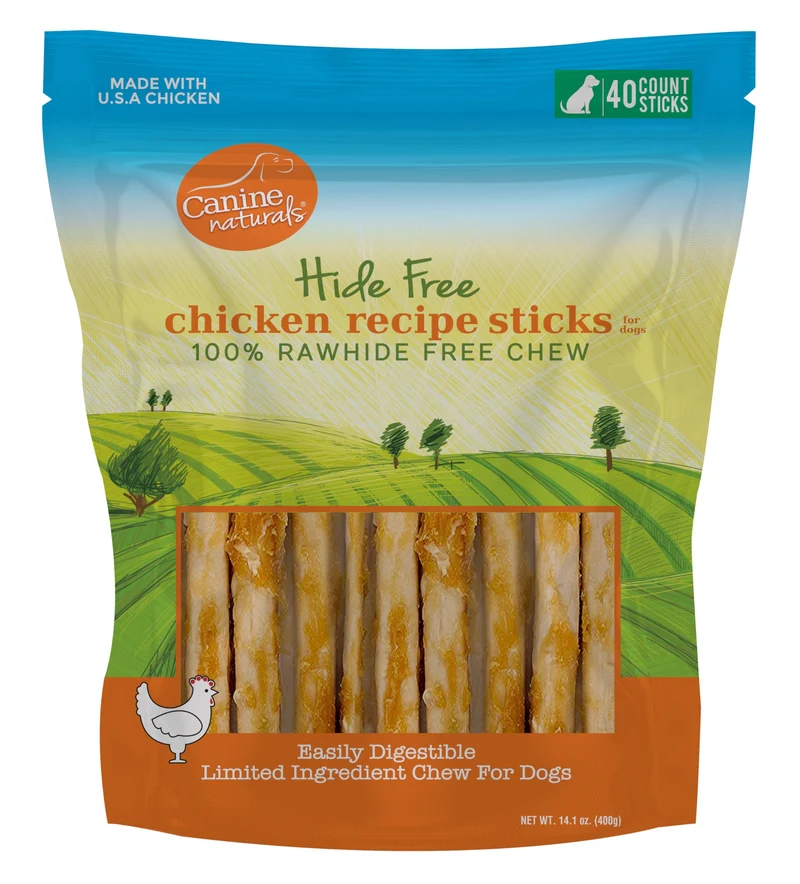 Canine Naturals Bâtonnets Poulet – Sans Rawhide, 40 sticks de 5 pouces