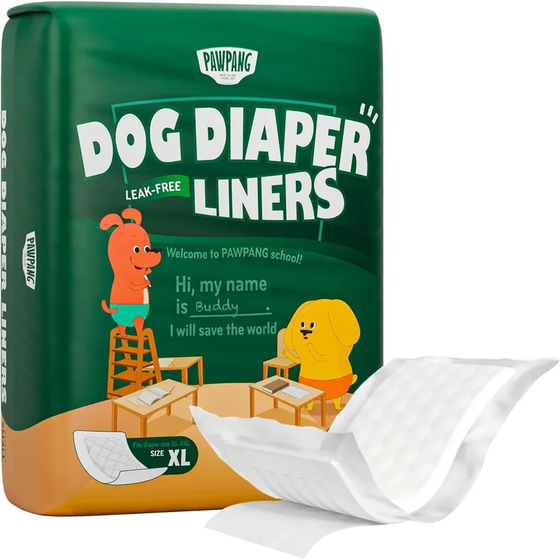 PAWPANG Doublures Jetables pour Chiens – 55 unités, 5 tailles, s’adaptent à la plupart des couches et wraps (X-Large)