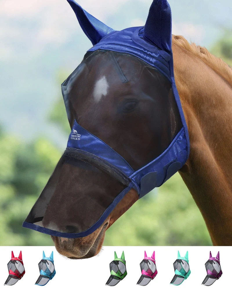 Harrison Howard CareMaster Pro Luminous — Masque cheval anti-mouches UV, grand format Navy