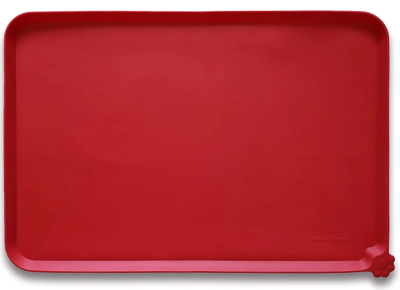 Hoki Found Grand Tapis Alimentaire en Silicone — Anti-Dérapant et Étanche pour Chien et Chat — Rouge Classique