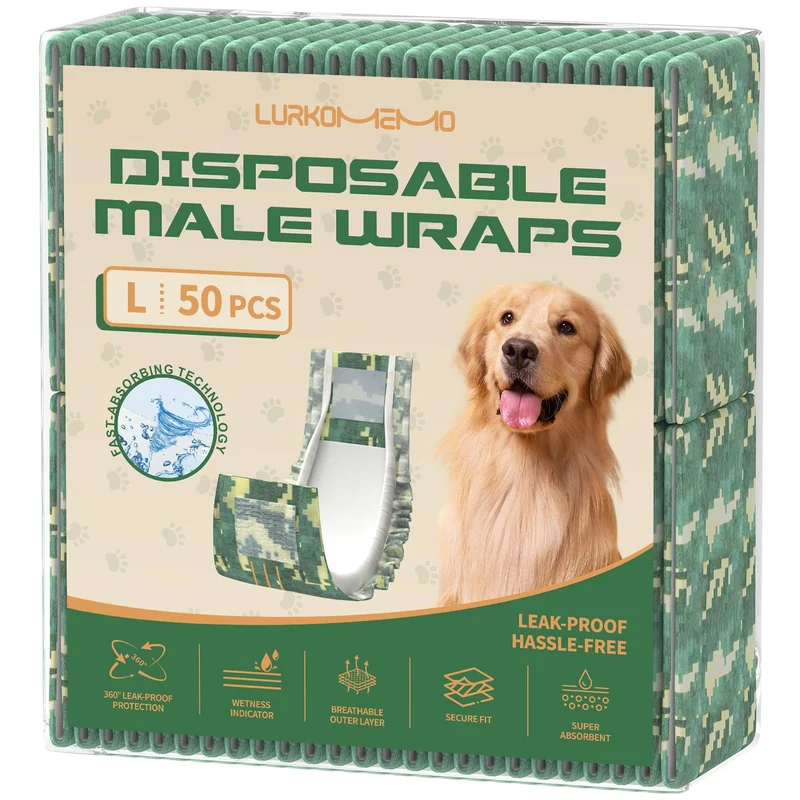 LURKOMEMO Couches Chien Mâle – Pack 50, Taille Large, Ajustables et Ultra-Absorbantes