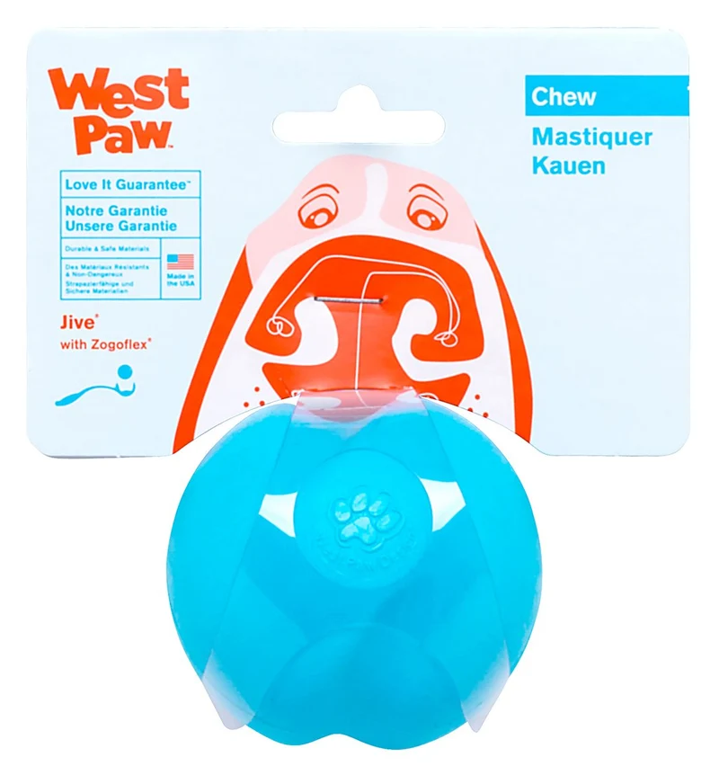 WEST PAW Zogoflex Jive Ball – Jouet Chien Durable et Flottant, Lavable, Sans Latex – Bleu Aqua (3,25 pouces)