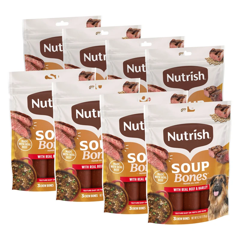 Nutrish Soup Bones – Friandises premium pour chien au boeuf réel et orge, 3 bouchées par sachet, pack de 8 (Rachael Ray)