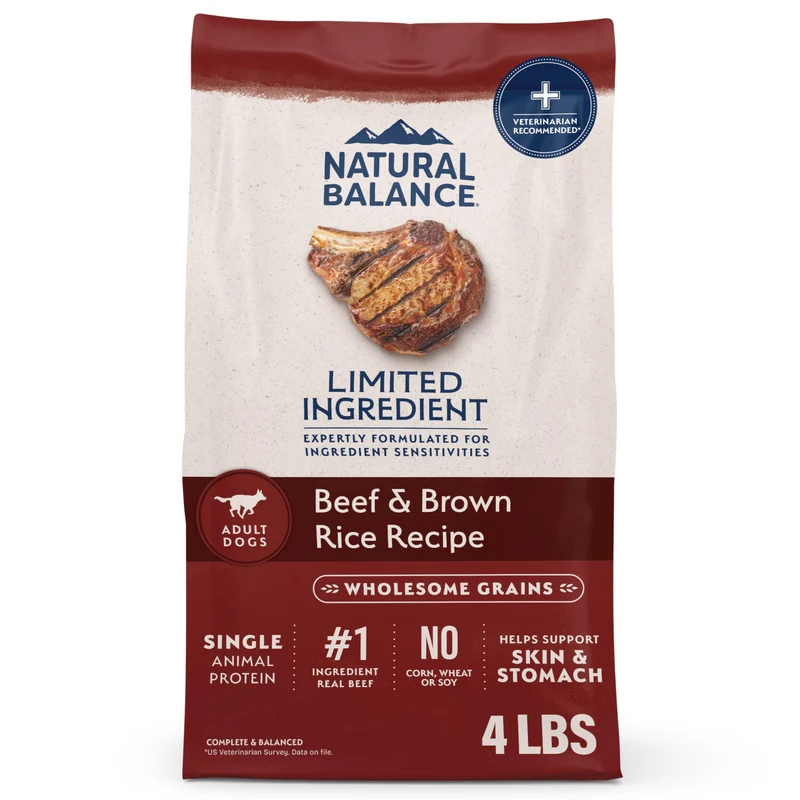 Natural Balance Aliments Sec pour Chiens Adultes – Ingrédients Limités, Bœuf et Riz Brun, 4 lb