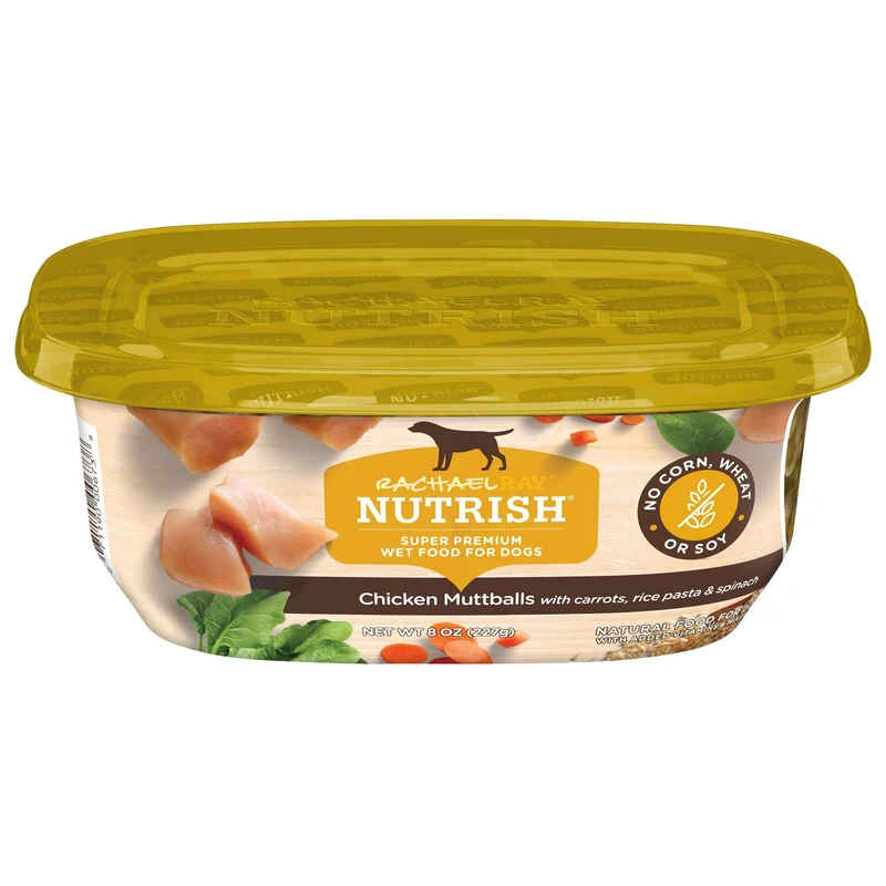 Nutrish Muttballs Humide pour Chiens – Poulet, Carottes, Riz et Épinards, Sans Maïs/Blé/Soja, Lot de 8 Tubes (227 g chacun)