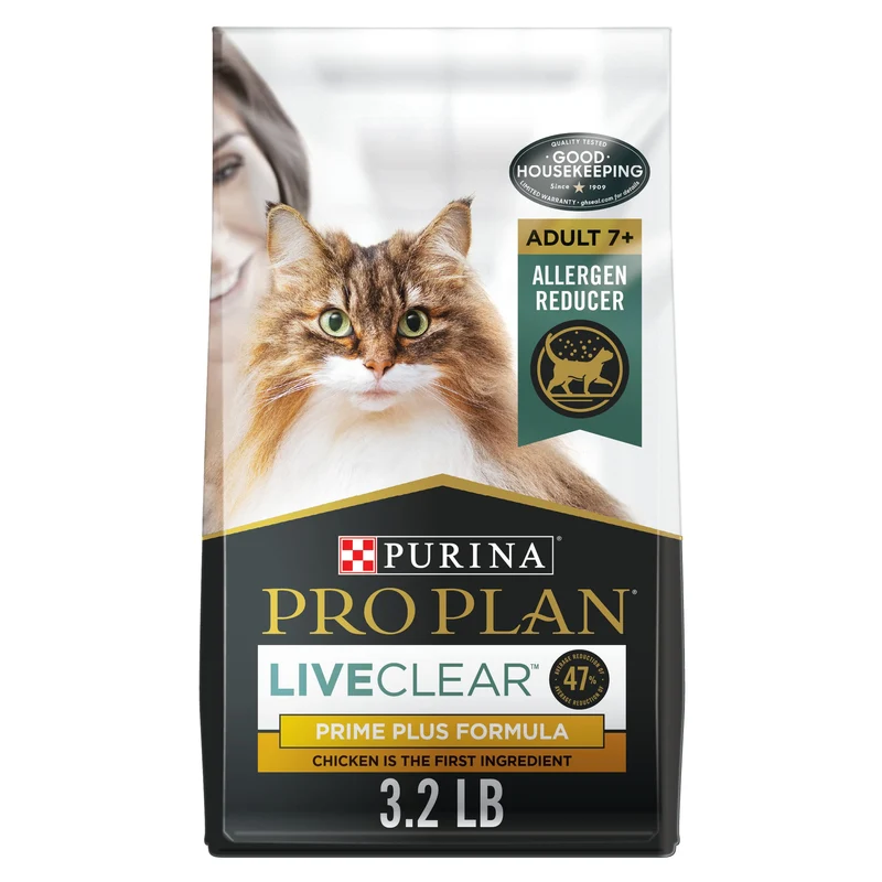 Purina Pro Plan LiveClear Senior 7+ – Alimentation sèche Poulet et Riz (réducteur d’allergènes), sac 1,45 kg