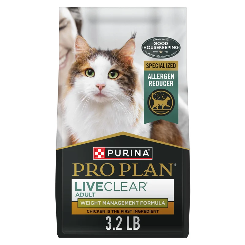 Purina Pro Plan LIVECLEAR – Alimentation sèche chat gestion du poids et réduction des allergènes – poulet & riz, sac 1,45 kg