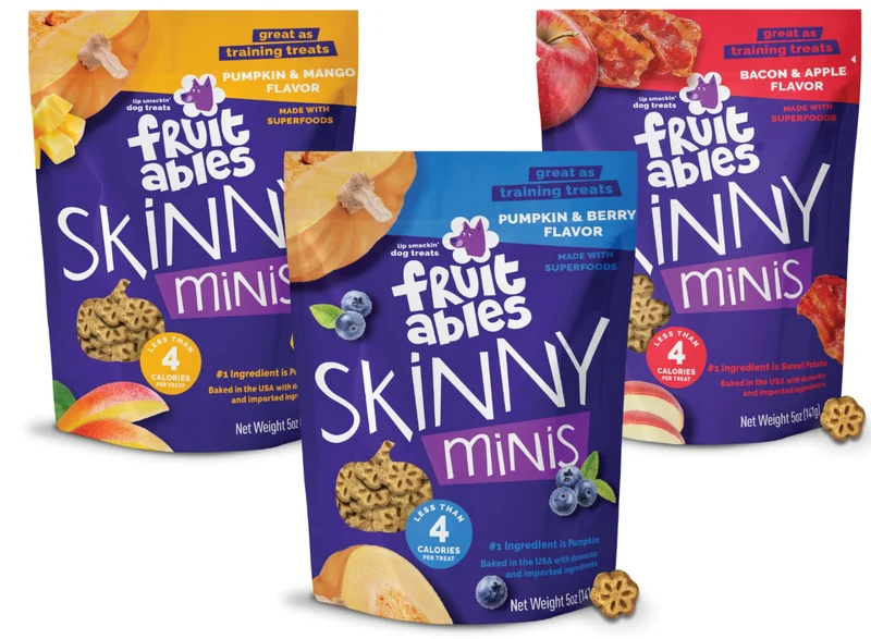 Fruitables Skinny Minis – Lot Découverte 3 Saveurs: Pomme Bacon, Citrouille et Baies, Mangue | Friandises légères pour petits chiens